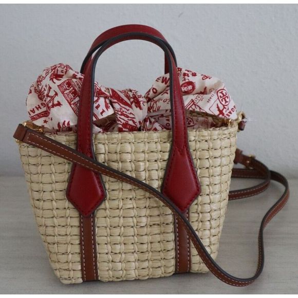 Tory Burch "Perry " Straw Nano Mini Crossbody Tote Handbag $228+ - Picture 8 of 10